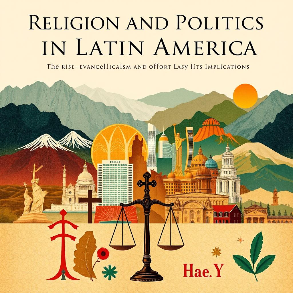 A sophisticated book cover for 'Religion and Politics in Latin America: The Rise of Evangelicalism and its Implications' by Lee, Hae Y