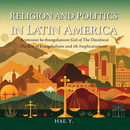 A sophisticated book cover for 'Religion and Politics in Latin America: The Rise of Evangelicalism and its Implications' by Lee, Hae Y