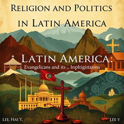 A sophisticated book cover for 'Religion and Politics in Latin America: The Rise of Evangelicalism and its Implications' by Lee, Hae Y