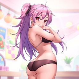 An anime-style illustration of a sexy female character in a playful 'doggy style' pose, showcasing her curves and confident demeanor
