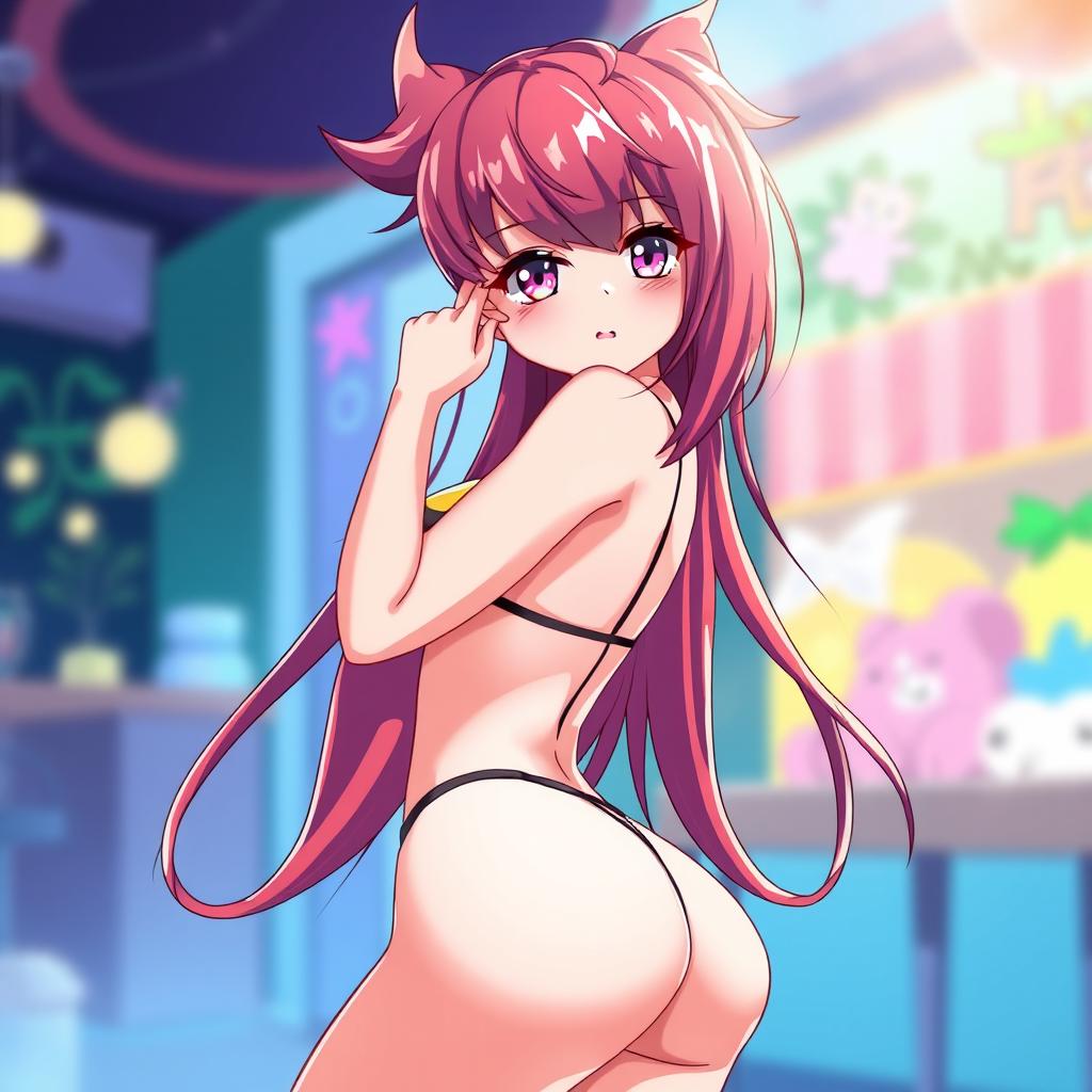 An anime-style illustration of a sexy female character in a playful 'doggy style' pose, showcasing her curves and confident demeanor