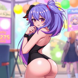 An anime-style illustration of a sexy female character in a playful 'doggy style' pose, showcasing her curves and confident demeanor