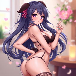 An anime-style illustration of a sexy female character in a playful 'doggy style' pose, showcasing her alluring curves and a confident demeanor