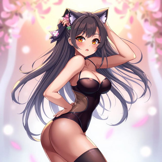 An anime-style illustration of a sexy female character in a playful 'doggy style' pose, showcasing her alluring curves and a confident demeanor