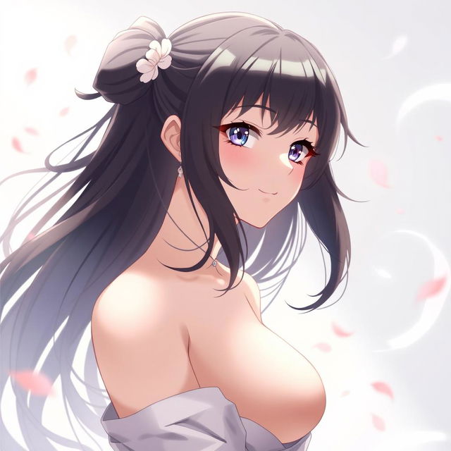 An anime-style illustration of a semi-nude character, featuring an enchanting female figure with tasteful hints of allure