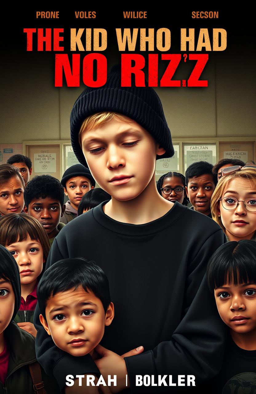 A book cover for 'The Kid Who Had No Rizz', inspired by the movie poster for '8 Mile'