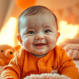 A beautifully enhanced image of a cute 6-month-old baby, surrounded by a warm orange theme