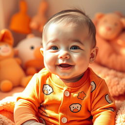 A beautifully enhanced image of a cute 6-month-old baby, surrounded by a warm orange theme