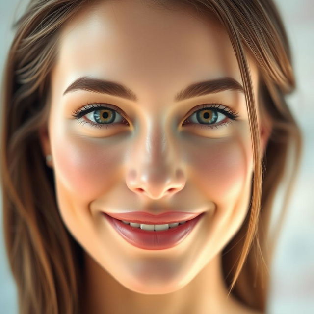 A close-up portrait of a beautiful woman with flawless skin, radiant complexion, and an enchanting smile