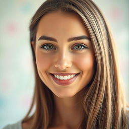 A close-up portrait of a beautiful woman with flawless skin, radiant complexion, and an enchanting smile