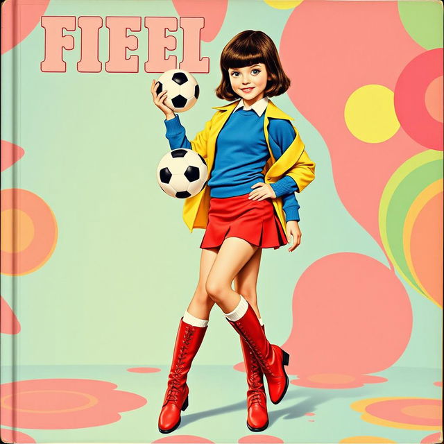 A vibrant cover featuring a girl in a sporty uniform, wearing a miniskirt and striking red boots