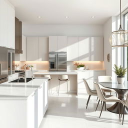A beautifully remodeled modern kitchen with sleek cabinetry, marble countertops, and stainless steel appliances