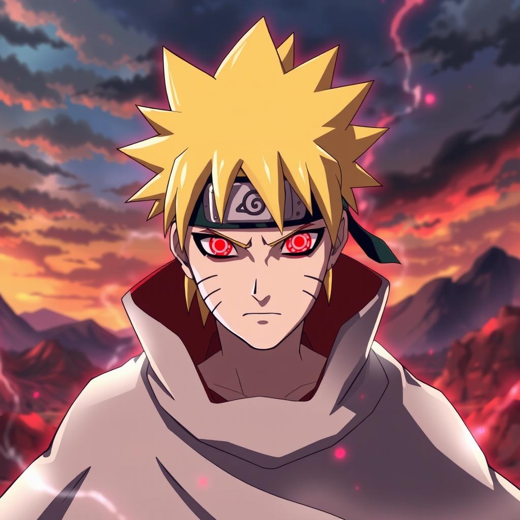 A striking image of Minato Namikaze from Naruto, featuring his iconic spiky blonde hair, wearing his signature Hokage cloak