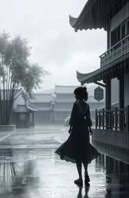 A melancholic rainy day, featuring a picturesque Asian landscape