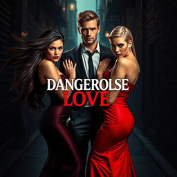 A thrilling and passionate scene that encapsulates the theme of 'Dangerous Love,' featuring two sisters and one man caught in a web of love and betrayal