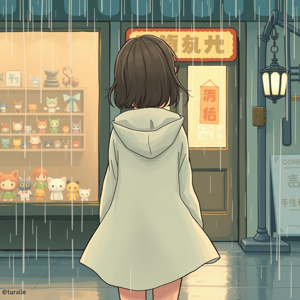A melancholic rainy day scene showcasing an Asian aesthetic