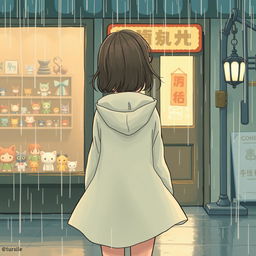 A melancholic rainy day scene showcasing an Asian aesthetic