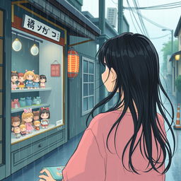A melancholic rainy day scene capturing an Asian-inspired ambiance