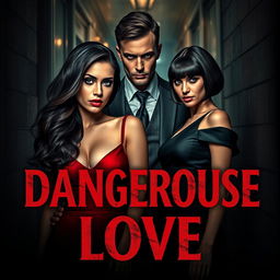 An intense and captivating scene encapsulating the theme of 'Dangerous Love,' featuring two sisters and a mafia man, surrounded by tension and betrayal