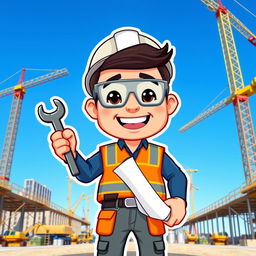 A cartoonish Bitmoji of an engineer man, showcasing a confident and cheerful expression