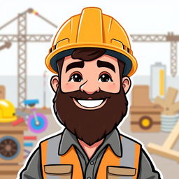 A cartoon-style Bitmoji of a bearded man wearing a safety hard hat, smiling confidently at the viewer