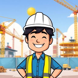 A Bitmoji-style cartoon illustration of a man wearing a safety helmet, showcasing a cheerful expression