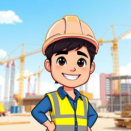 A Bitmoji-style cartoon illustration of a man wearing a safety helmet, showcasing a cheerful expression