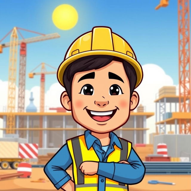 A Bitmoji-style cartoon illustration of a man wearing a safety helmet, showcasing a cheerful expression