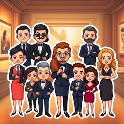 A collection of Bitmoji-style characters presented in a classy setting