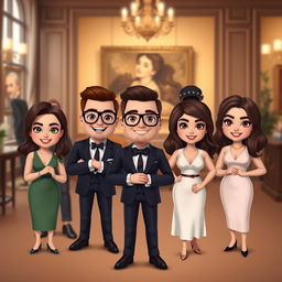A collection of Bitmoji-style characters presented in a classy setting