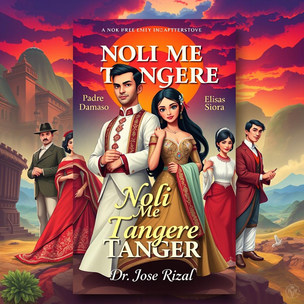 A vibrant A4 book cover design for the novel 'Noli Me Tangere' by Dr