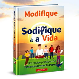 A vibrant and inspiring book cover for 'Modifique a Sua Vida: Um Guia Prático de Desenvolvimento Pessoal'