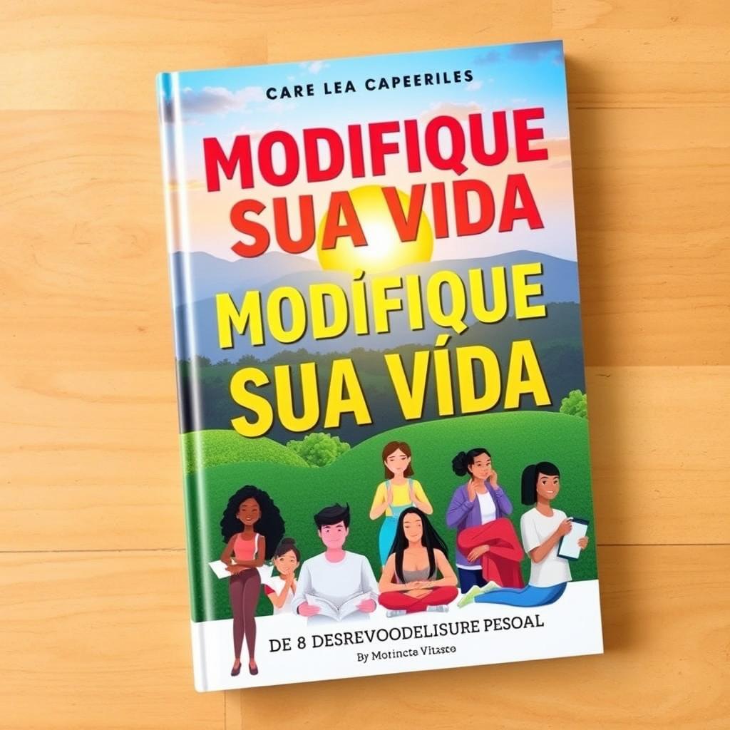 A vibrant and inspiring book cover for 'Modifique a Sua Vida: Um Guia Prático de Desenvolvimento Pessoal'