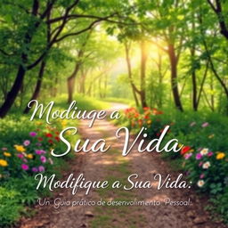 A serene and inspiring landscape featuring a winding path through a lush green forest, with soft sunlight filtering through the leaves