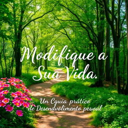 A serene and inspiring landscape featuring a winding path through a lush green forest, with soft sunlight filtering through the leaves