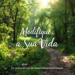 A serene and inspiring landscape featuring a winding path through a lush green forest, with soft sunlight filtering through the leaves