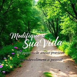 A serene and inspiring landscape featuring a winding path through a lush green forest, with soft sunlight filtering through the leaves
