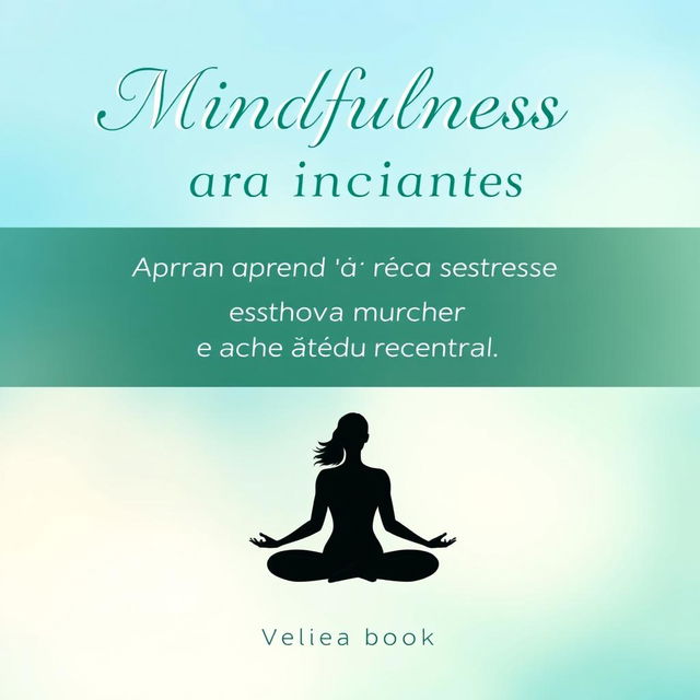 A visually appealing e-book cover featuring the title "Mindfulness para iniciantes" prominently at the top in elegant, calming typography, with the subtitle "Aprenda a reduzir seu estresse e melhorar sua saúde mental" placed below in slightly smaller font