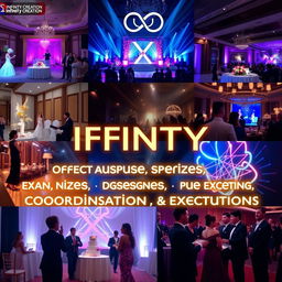 A dynamic promotional video for a company named Infinity Creation, showcasing their expertise in event management