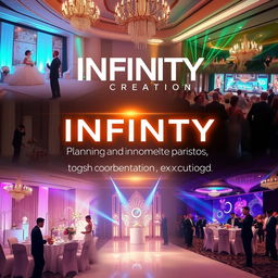A dynamic promotional video for a company named Infinity Creation, showcasing their expertise in event management