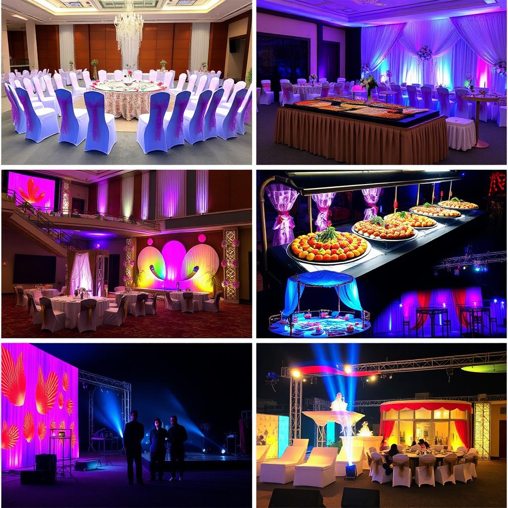 A series of professional images showcasing the creativity and expertise of Infinity Creation, a company specializing in event planning and management