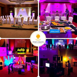 A series of professional images showcasing the creativity and expertise of Infinity Creation, a company specializing in comprehensive event planning and management
