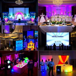 A series of professional images showcasing the creativity and expertise of Infinity Creation, a company specializing in comprehensive event planning and management