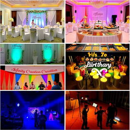 A series of professional images showcasing the creativity and expertise of Infinity Creation, a company specializing in comprehensive event planning and management