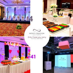 A series of professional images showcasing the creativity and expertise of Infinity Creation, a company specializing in event planning and management, without featuring any people