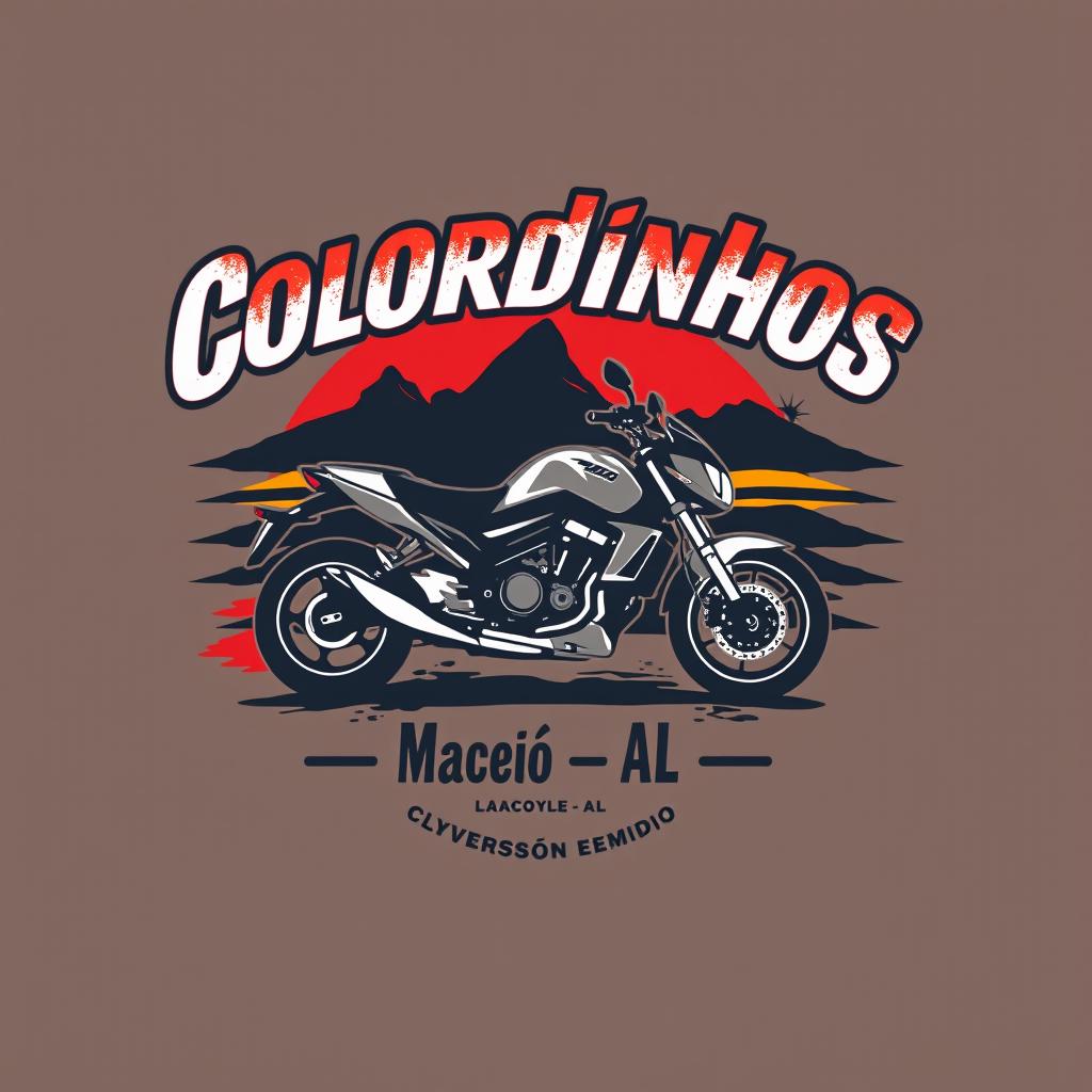 Create a T-shirt design for a motorcycle group called **Coloridinhos**, based in **Maceió-AL**