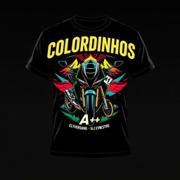 Create a striking T-shirt design for a motorcycle group named **Coloridinhos**, based in **Maceió-AL**