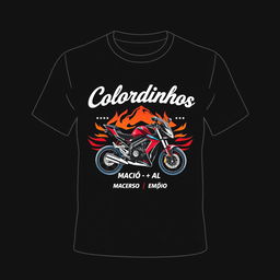 Create a striking T-shirt design for a motorcycle group named **Coloridinhos**, based in **Maceió-AL**