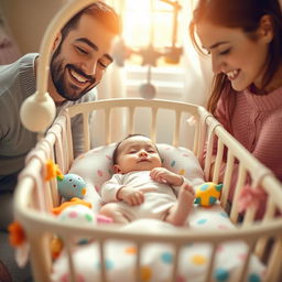 An adorable scene showcasing the baby of Yamal and Endrik, a charming infant with delicate features, nestled peacefully in a cozy, colorful crib