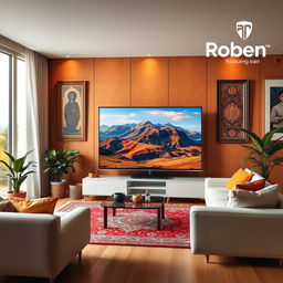 A vibrant and eye-catching advertisement for a television featuring the brand "Roben"